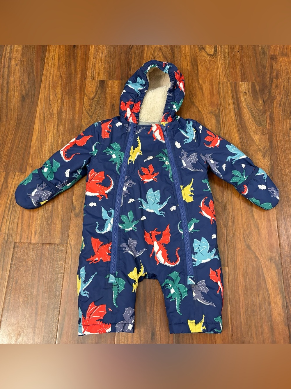 Baby Boden Infants Blue Dragon Print Hooded Snowsuit